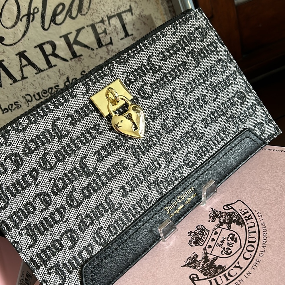 Juicy Couture Black and White wristlet with gold padlock